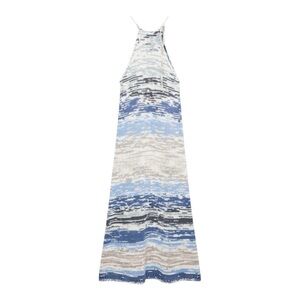 ZARA Halter Neck Crochet Knit Dress S Bloggers Fave Heather Blue Grey Boho Midi